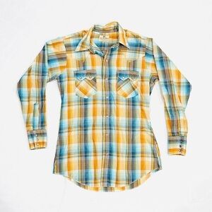 Vintage Dee Cee Brand Authentic Western Wear Orange Blue Pearl Button Down Shirt